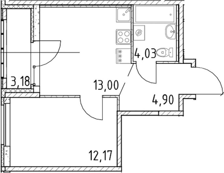 1-комнатная квартира 34.1 м², 17/23 эт., ЖК «Город Первых»